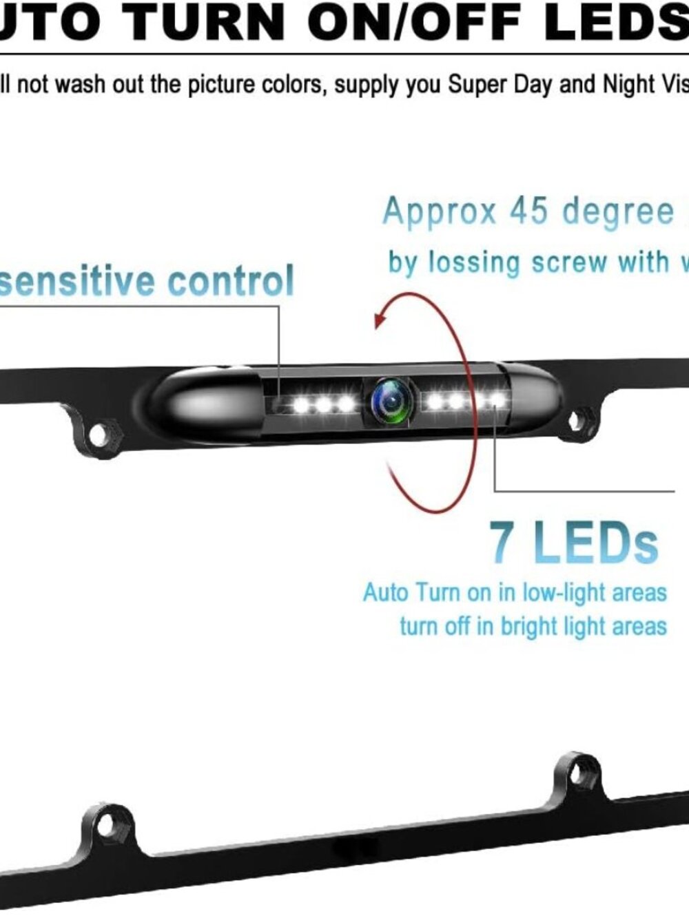 License Plate Backup Camera HD Front Rear View Reverse Camera with 7 LED Night - Picture 9 of 10